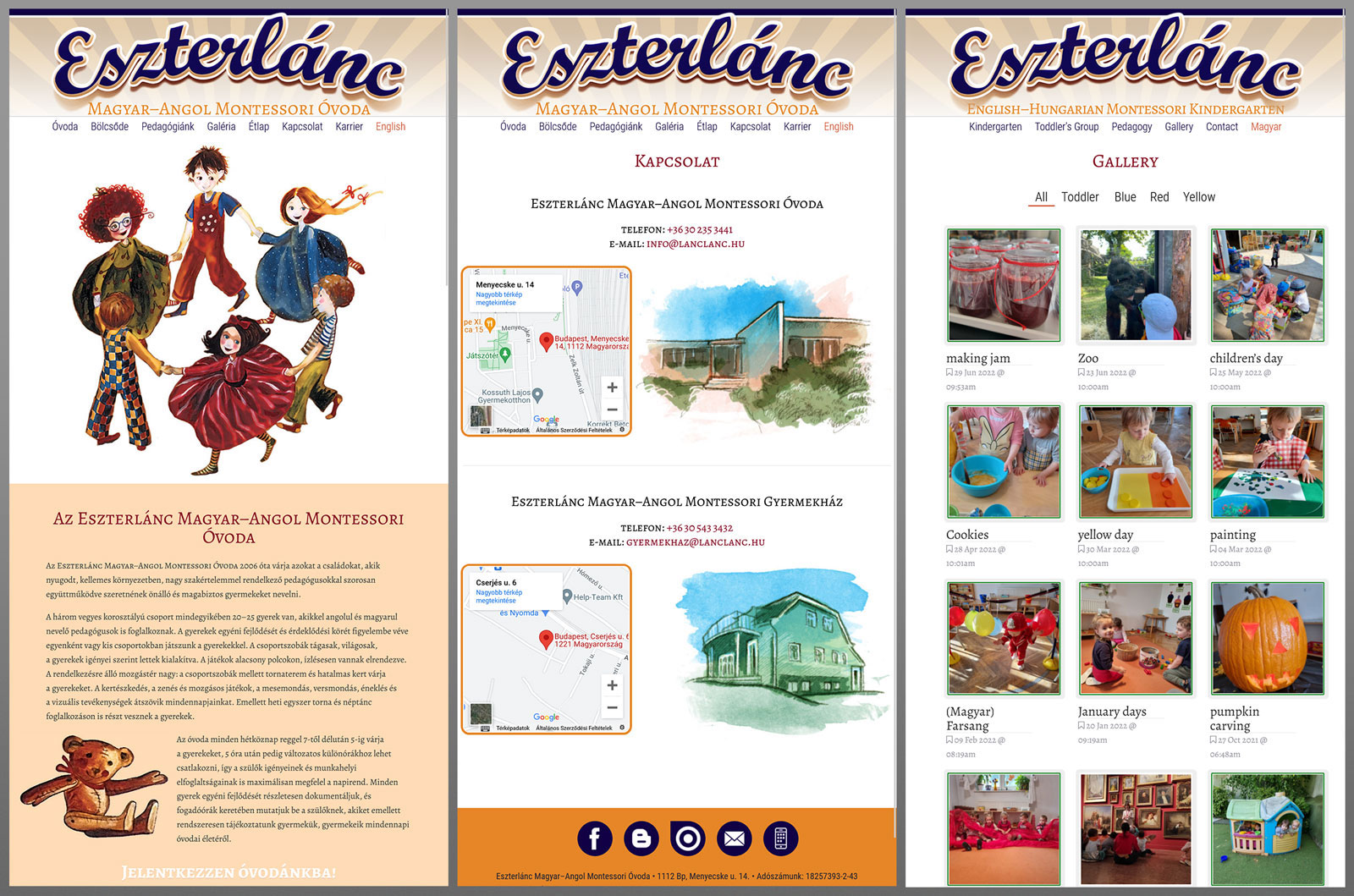 Afbeelding van een website voor Eszterlánc Montessori